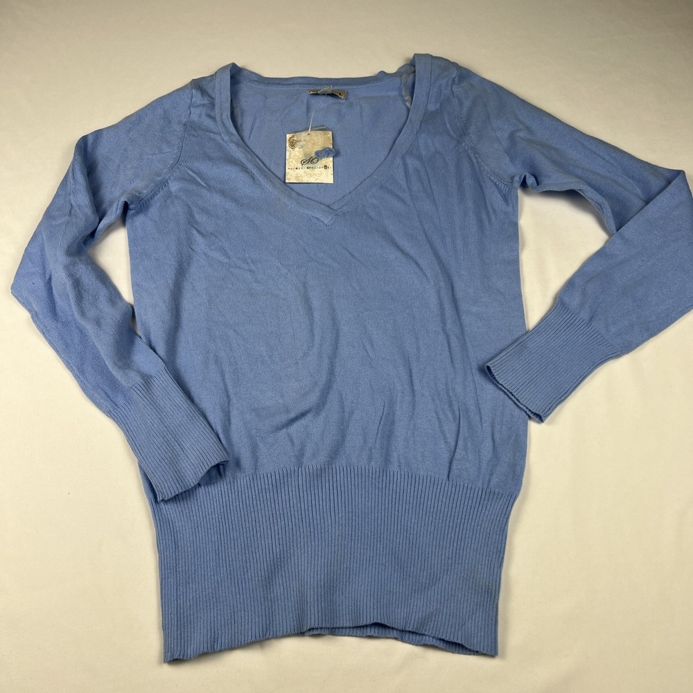 SO Wear It Declare It Womens V-Neck Sweater Delarobia Blue DJS38261 Large NWT